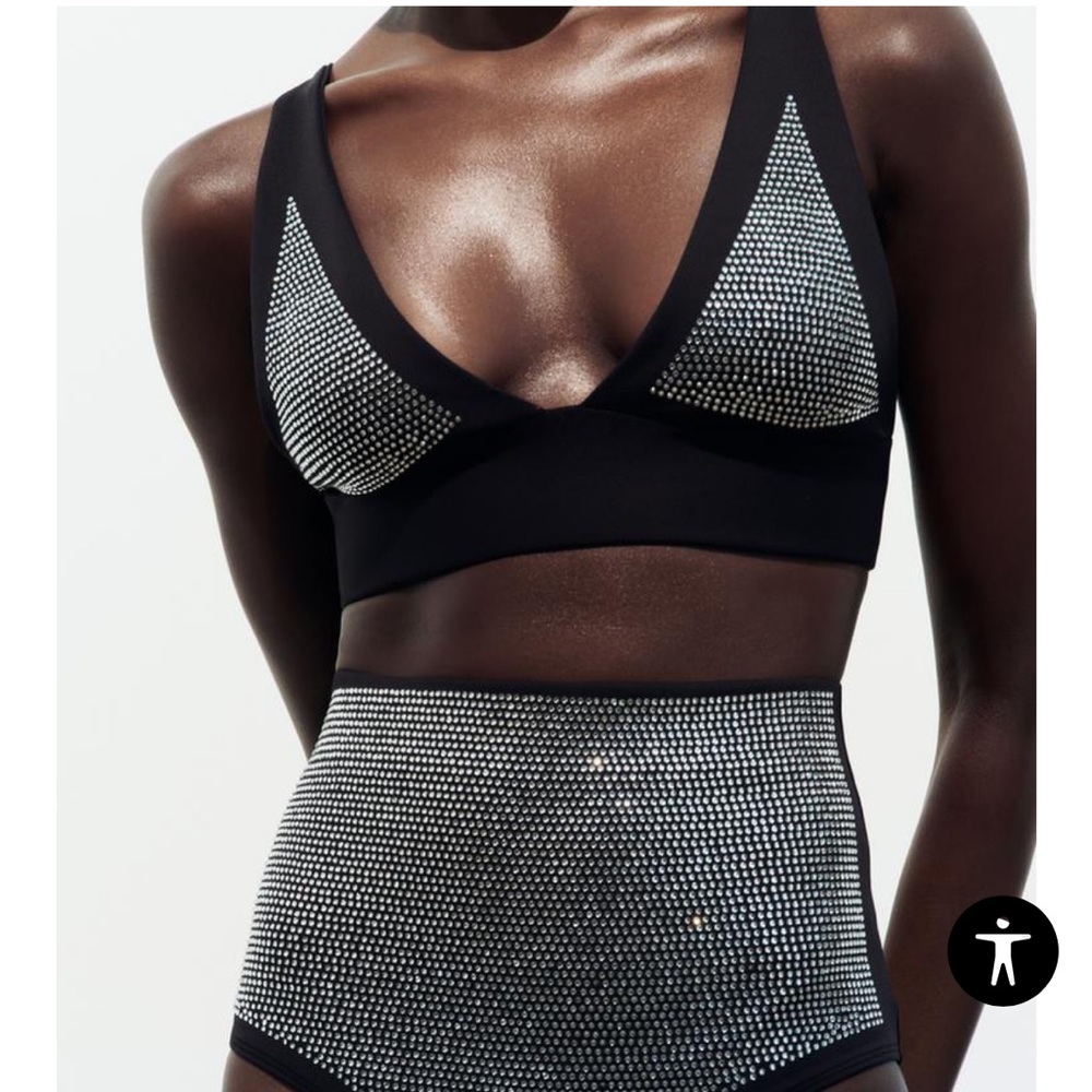 NWT Zara Black Rhinestone Bralette